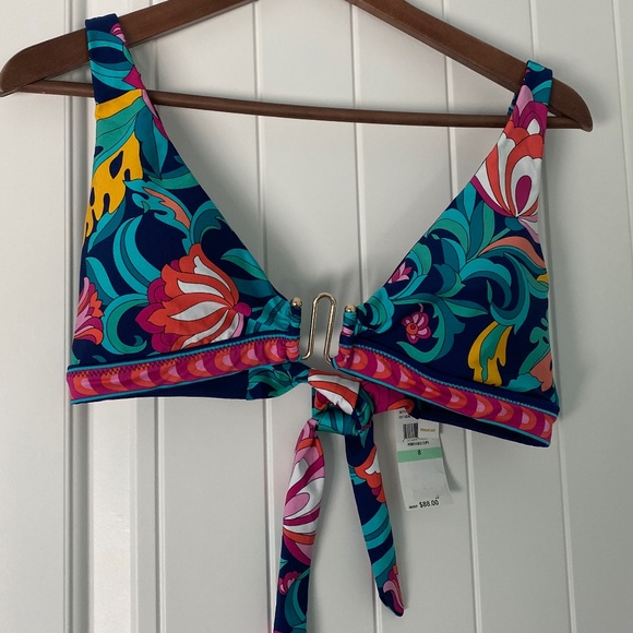 NWT Trina Turk Navy Floral Bikini Top Sz 8 - Picture 2 of 12